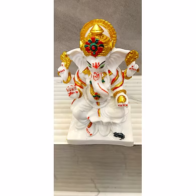 Divine White Lord Ganesha Statue with Gold Accent-4