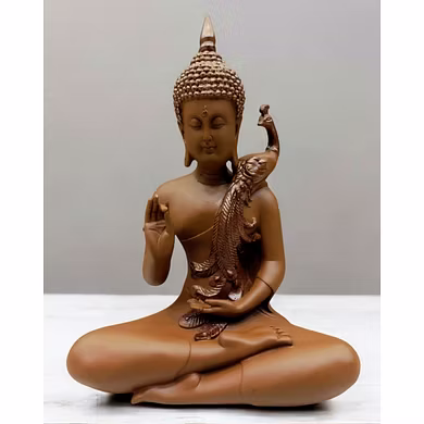 Tranquil Buddha with Peacock Statue-MFN-67