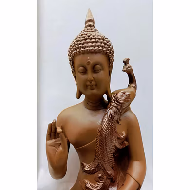 Tranquil Buddha with Peacock Statue-1
