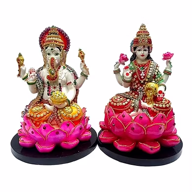 Vibrant Lakshmi Ganesha Pearl and Rhinestone Statue Set-MFN-59