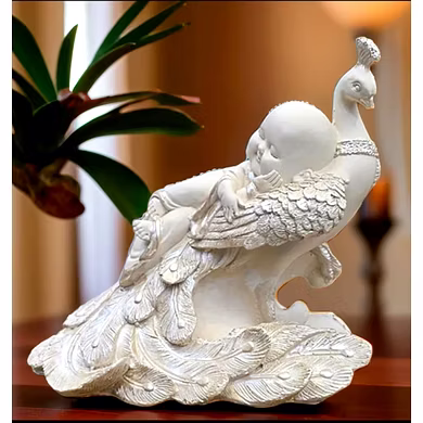 Peaceful Monk and Peacock Statue-1
