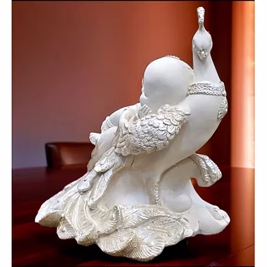 Peaceful Monk and Peacock Statue-2