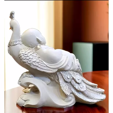 Peaceful Monk and Peacock Statue-3