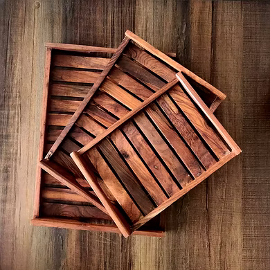 Rustic Wooden Serving Tray Set-4