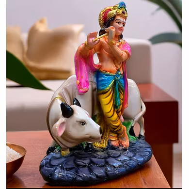 Enchanting Lord Krishna with Cow Statue-2