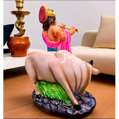 Enchanting Lord Krishna with Cow Statue-3