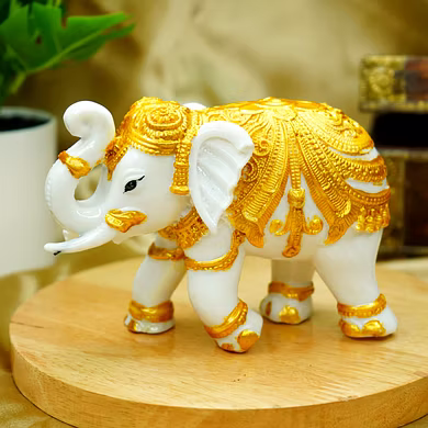 Regal White and Gold Elephant Figurine-2