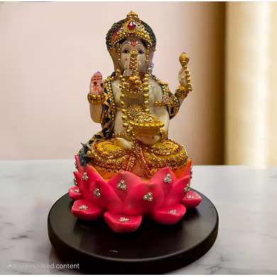 Radiant Lord Ganesha on Lotus Statue-MFN-120