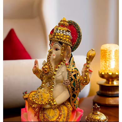 Radiant Lord Ganesha on Lotus Statue-1