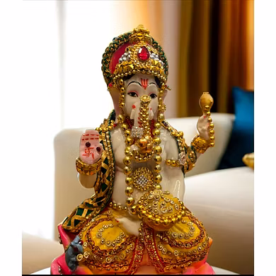 Radiant Lord Ganesha on Lotus Statue-2