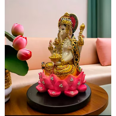 Radiant Lord Ganesha on Lotus Statue-4