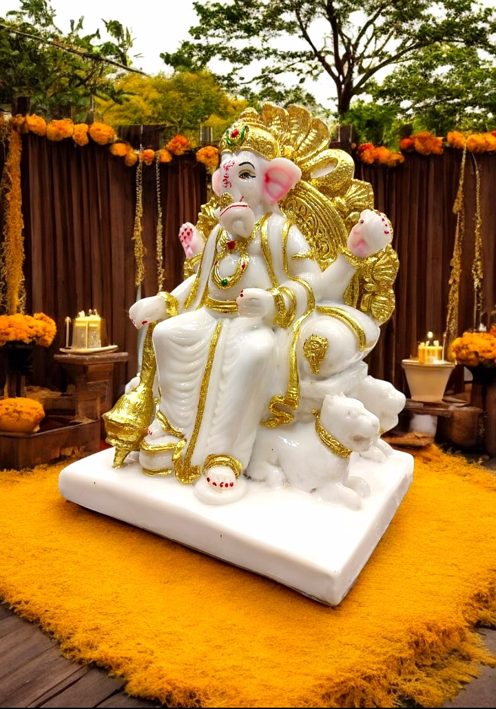 White & Gold Throne Ganesha Idol  MFN-171 image 3