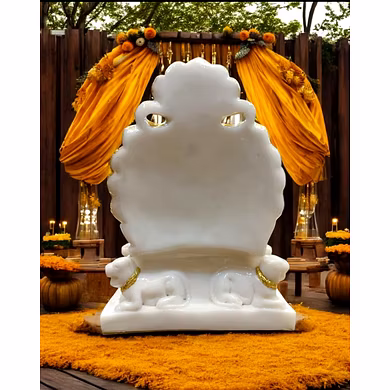 White &amp; Gold Throne Ganesha Idol  MFN-171-3