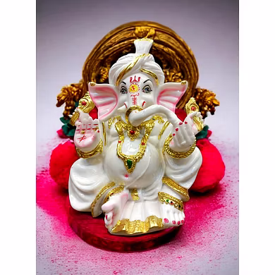 White Turbaned Ganesha Idol MFN-172-12747717