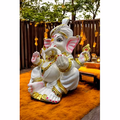 White Turbaned Ganesha Idol MFN-172-1