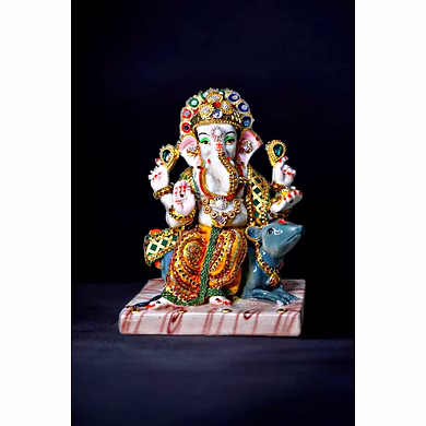 Premium White &amp; Gold Seated Ganesha Idol MFN-174-12747719