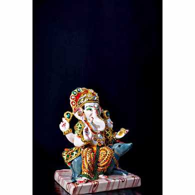 Premium White &amp; Gold Seated Ganesha Idol MFN-174-1