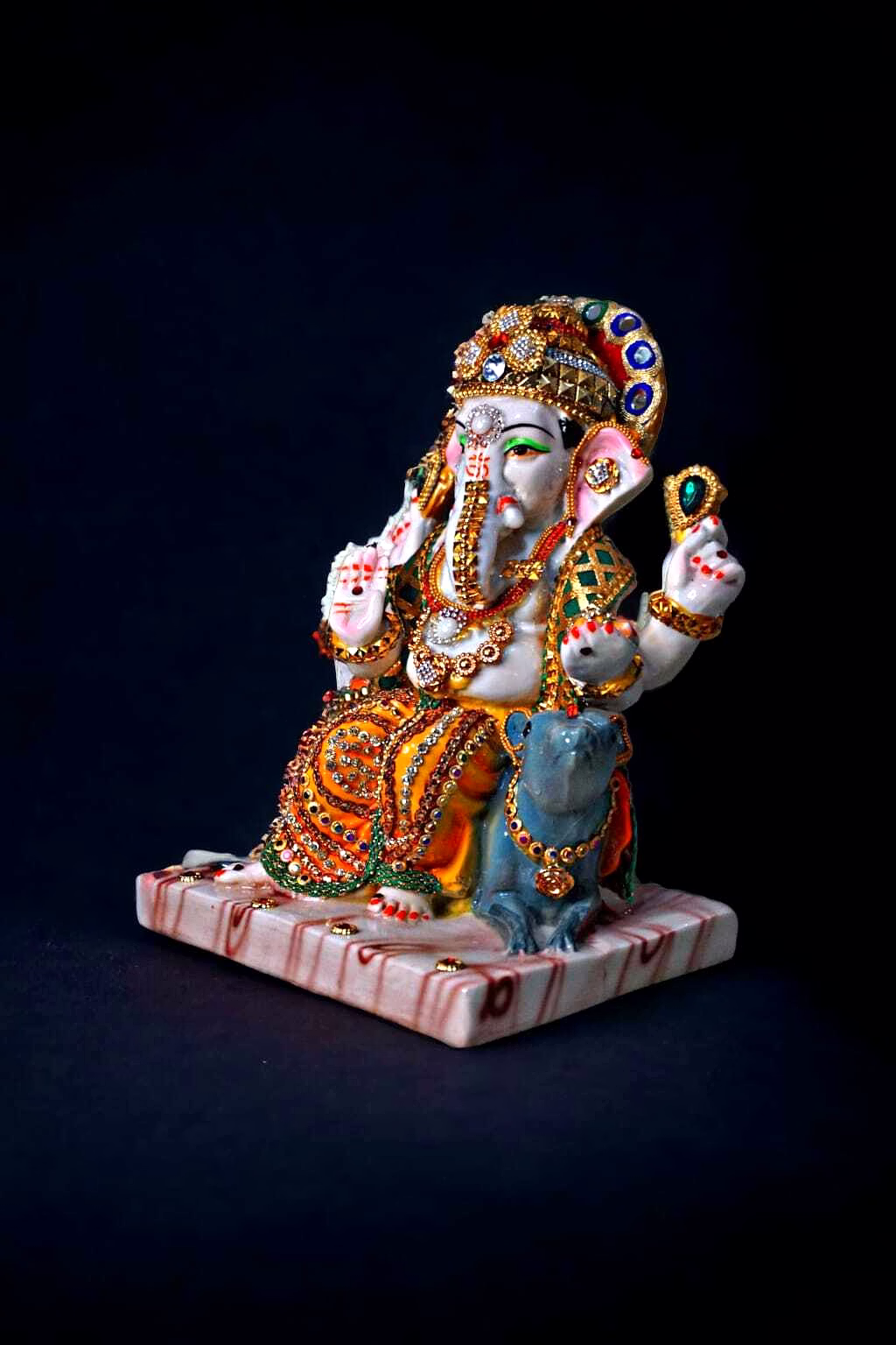 Premium White & Gold Seated Ganesha Idol MFN-174 image 3