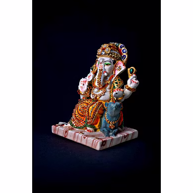 Premium White &amp; Gold Seated Ganesha Idol MFN-174-2