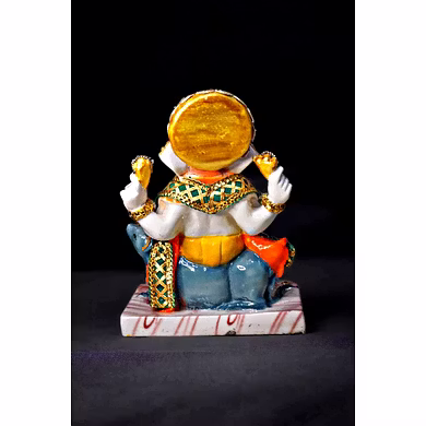 Premium White &amp; Gold Seated Ganesha Idol MFN-174-3
