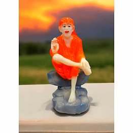 handcrafted marble shirdi sai baba idol sitting on rock | spiritual home decor | vastu-positive showpiece