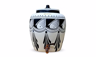 Earthen White Clay Water Pot with Metal Tap Black Spades