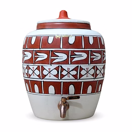 mittify earthen white clay water pot with metal tap cross