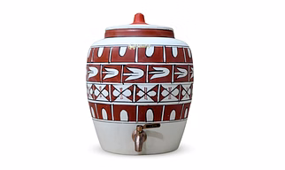Earthen White Clay Water Pot with Metal Tap Cross
