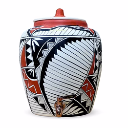 mittify earthen white clay water pot with metal tap harp