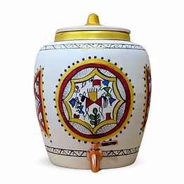 mittify earthen white clay water pot with metal tap rocking horse