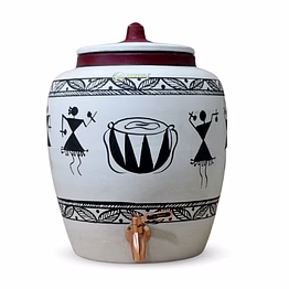 mittify earthen white clay water pot with metal tap warli
