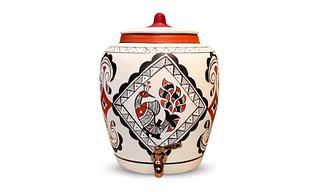 Earthenware White Clay Water Pot with Metal Tap Peacock