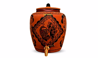 Earthen Red Clay Water Pot with Metal Tap Peacock