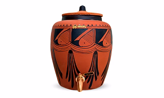 Earthen Red Clay Water Pot with Metal Tap Black Spade