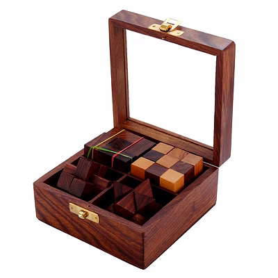 4-in-one wooden puzzle games set | 3d brain teaser game