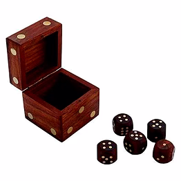handcrafted box and 5 dice set paperweight puzzle