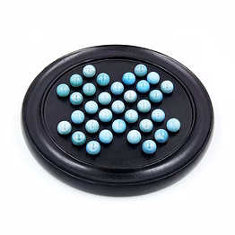 wooden solitaire board game with glass marbles- 9 inch (black)