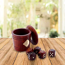 artisan handmade 5 wooden dice with storage set