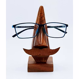 wooden nose shaped sunglasses holder stand with brown mustache