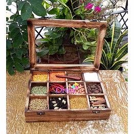 mango wood masala dabba containers (light black, 30x23x7 cm)