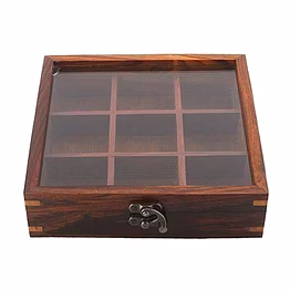 sheesham wood 9 compartment multipurpose spice box with spoon