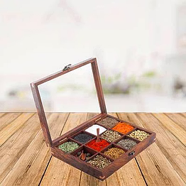 sheesham wood table top 12 compartment spice box with spoon
