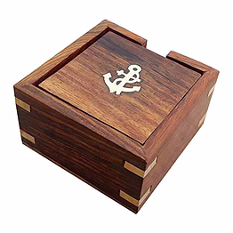 shriji crafts wooden coasters with holder (set of 6)