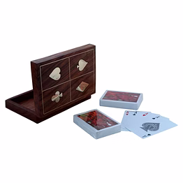 wooden box with brass inlay for holding 2 sets of playing cards deck, without cards