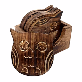 wooden coasters and holder stand- set of 6