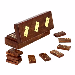 handcrafted wooden domino box with dominoes- 8 inch