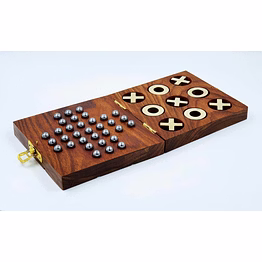 wooden tic tac toe & solitaire board game | travel board game
