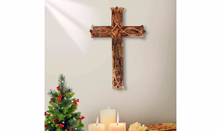Antique Wooden Wall Hanging | French Cross Plaque - 18" x 12"
