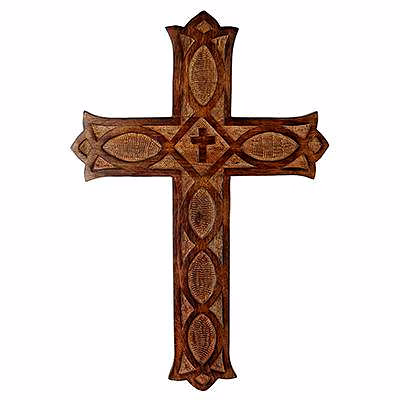 Antique Wooden Wall Hanging | French Cross Plaque - 18" x 12" image 4