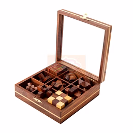stem brain teaser puzzle set, 9 wooden mechanical puzzles